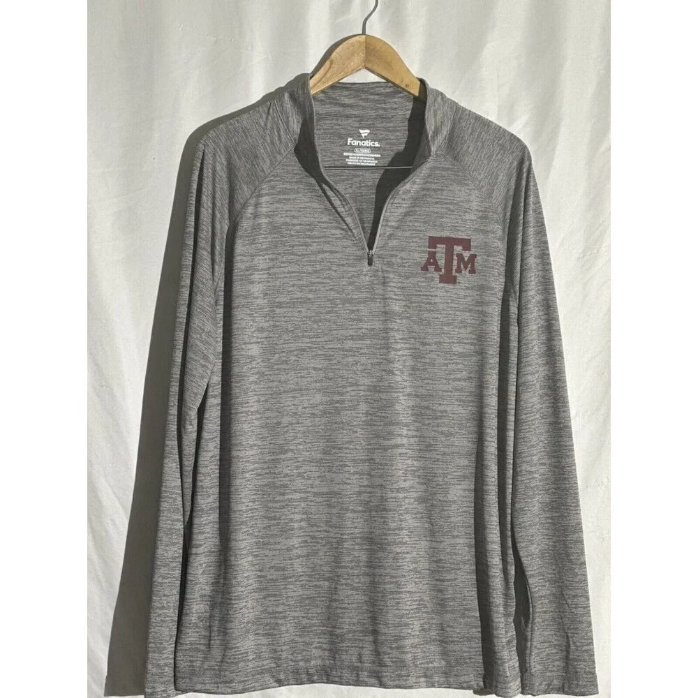 Texas A&M fanatics Mens Striated Raglon Light Weight‎ Quarter Zip Top Grey XL